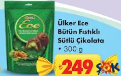 ÜLKER ECE BÜTÜN FISTIKLI SÜTLÜ ÇİKOLATA 300 G - BAYRAM ŞEKERİ/ÇİKOLATASI